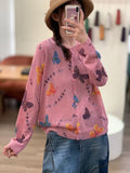 Women's Spring-Summer Casual Fashion Linen Cotton Printed Lightweight Loose Cardigan - Pink