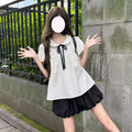 Summer Korean School Puff Sleeve Short Sleeve Peter Pan Collar Polka Dot Shirt