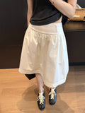 awencat lace stitching wide waist white skirt 2026 summer new slimming solid color a-line skirt for