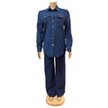 Vintage Denim Shawl Collar Cardigan + Straight Leg Pants Set