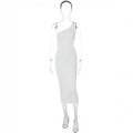 Solid Striped Off-Shoulder Fitted Hollow Dress, 2025