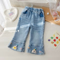 Girls' Cartoon Print Flared Jeans with 3D Plush