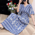 Women's Chinese French Short Sleeve V-Neck Printed Dress + Skirt 2026 - 1-1#