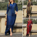 Women's Casual Lapel Collar Printed Floral Long Dress + Shirt + Skirt 2026 - Blue