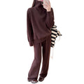 Fall-Winter Casual Knit Wool Stand Collar Wide Leg Sweater + Pants 2-Piece Set