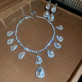 Mist Wild Brown Light Super Sparkle Full Diamond Teardrop Fringe Jewelry Set Wedding Banquet Clavicle Chain Light Luxury Niche Necklace