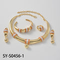 Middle East Heavy-Duty 3 Color Contrast Choker Set Woven String Gold Plated Choker Earrings Bangle Ring Banquet Accessory