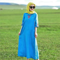 Chinese Cotton Linen Heavy Embroidery Cheongsam Dress, 3/4 Sleeve