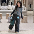 Girls' Cartoon Print Tee & Star Pocket Cargo Pants Set