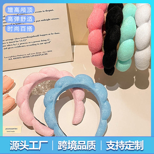Korean Style Wool Scarf Fabric Sponge Twist Headband High Crown Head Headband Face Wash Makeup Cloud Headband Factory Custom Wholesale