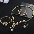 2025 Year Korean Fashionable 3 Color Round Bead Necklace Bracelet Set Earrings Ring Set Retro Accessory Long Sweater Chain