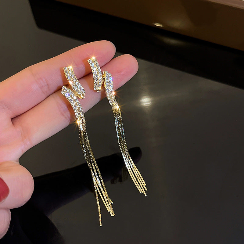 French Zircon Long Tassel Drop Earrings - view 11
