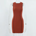 Solid Sleeveless Crew Neck Bodycon Dress, Ins Style
