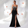 Women's Spaghetti Strap Tulle Patchwork Slim Fit Sexy Evening Gown Party