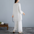 Women's Summer Zen Ethnic Wide Leg Pants + Top Set 2026 | Casual Wide Leg Trousers - White Set