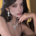 Windsor Castle ~ Full Diamond Teardrop Fringe Jewelry Set Light Luxury Niche Choker Wedding Banquet Party Necklace Women