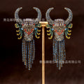Vintage Breeze Earrings Vintage Fashionable Luxury Head Fringe Jewelry Set Heavy-Duty Full Diamond Earrings Necklace
