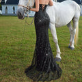 Women's Strapless Sequin Lace Slim Fit Slimming Evening Gown Banquet