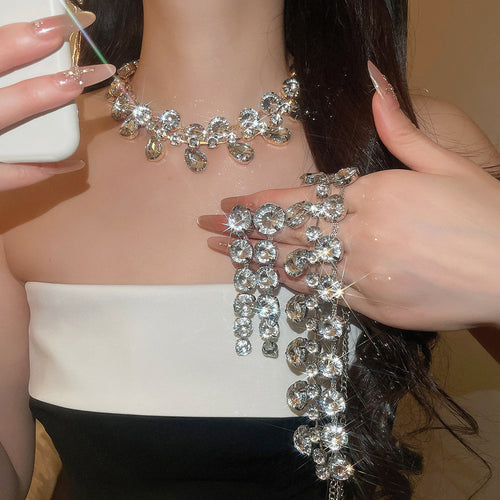 White Night Coating Heavy-Duty Crystal Geometric Teardrop Jewelry Set Wedding Party Necklace Light Luxury Niche Necklace Women