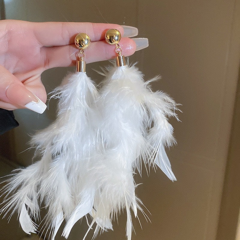 Rhinestone Bow Feather Tassel Earrings - view 4
