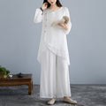 Women's Summer Zen Ethnic Wide Leg Pants + Top Set 2026 | Casual Wide Leg Trousers - White Set