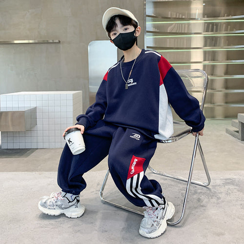 Boys' Letter Print Spliced Sleeve Hoodie Set