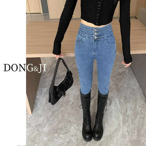 Women's High Waist Slim Pencil Black Jeans