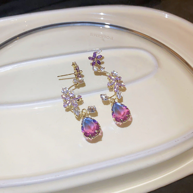 Crystal Flower Rhinestone Tassel Earrings - view 7