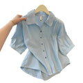 Summer Korean Casual Mesh Cotton Half Sleeve Double-Layer Lightweight Shirt