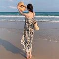 Chinese Ink Print V-Neck Camisole Loose Over-Knee Dress