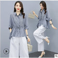 Summer Fashion Elegant Tencel Linen Cotton Lightweight Wide Leg Pants + Top 2-Piece Set