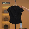Summer Fashion Slimming Sleeveless V-Neck Waist-Tie Shirt