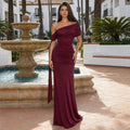 French One-Shoulder Ribbon Fish-Tail Gown - Ruched Waist Slimming Long Dress