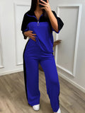 Spring-Summer Sporty Casual Wide Leg Pants 2-Piece Set