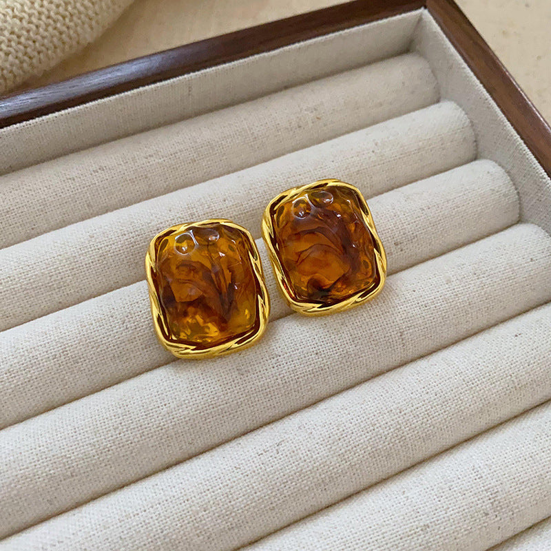 Brown Heart Oval Statement Earrings - view 9