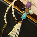 Vintage Four Leaf Clover Pearl Necklace Rhinestone Fashionable Personality Sweater Chain Imperial Western Retro Pendant