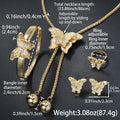 Overseas Bestseller Western Light Luxury 18K Rhinestone Butterfly Pendant Necklace Bracelet Set Earrings Ring India Women Set