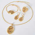 Overseas Jewelry New Oval Round Cutout Plated Steel Bead Necklace Bracelet Set Earrings Ring Niche Design Detail Set