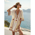 Bohemian Print V-Neck Loose Beach Dress, Summer Sun Protection