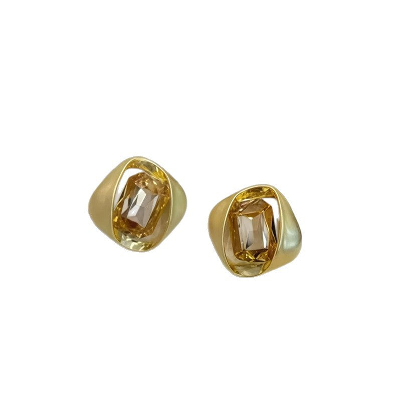 18K Gold-Plated Brushed Square Rhinestone Earrings - view 5