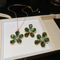 Green Wild Fairy Tracking Rhinestone Flower Jewelry Set Light Luxury Niche Wedding Clavicle Chain Banquet Luxury Ambience Necklace