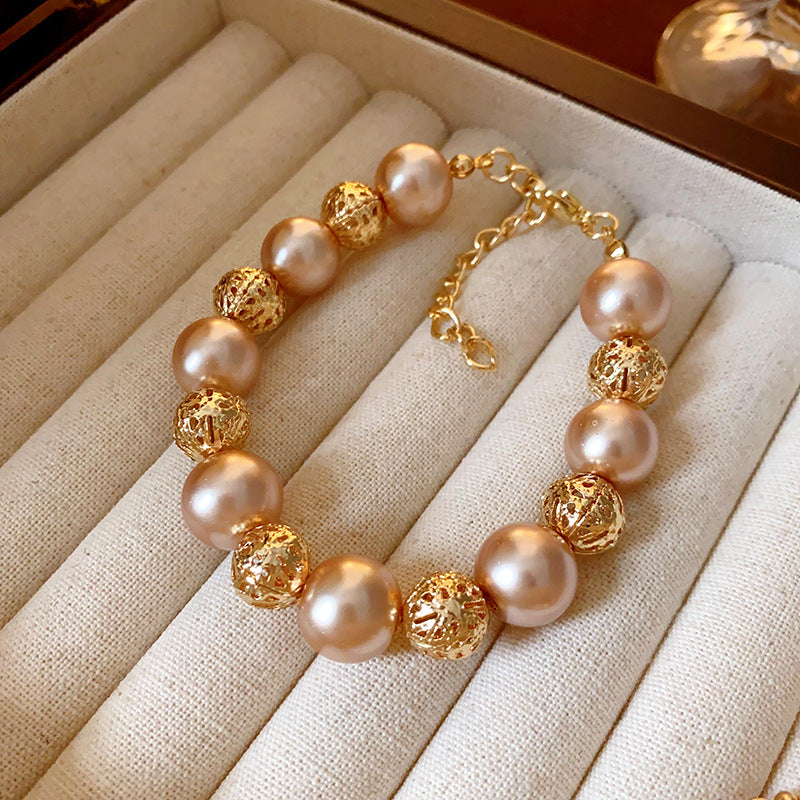French Rose Pearl and Rhinestone Beaded Bracelet - view 8