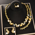 Dubai Style Imitation Pearl Jewelry Set Rhinestone Necklace Earrings Set Bracelet Ring Design Huawei Beauty Gown Accessory