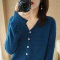 Women's Fall Korean Fashion V-Neck Cropped Knit Top + Cardigan 2026 - White