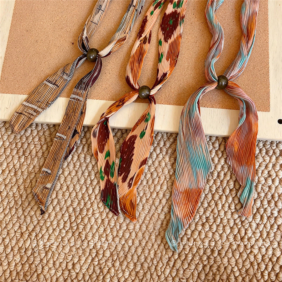 Korean Pleated Print Neck Scarf Necklace - view 2