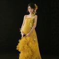 Yellow Maternity Photography Dress - Simple Chinese Style Prenatal Photo Gown