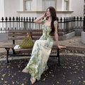 French Monet Garden Green Ruffle Dress, Seaside Vacation