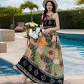 Women's Summer Ethnic Vacation Sleeveless Floral Printed Swing Dress + Camisole + Ski - 4-1#