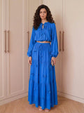 Fall Gentle Lantern Sleeve Crew Neck High Waist Fitted Shirt + Skirt Set