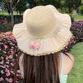 新款甜美大蝴蝶结遮阳草帽女 时尚气质大帽檐太阳帽户外防晒帽子